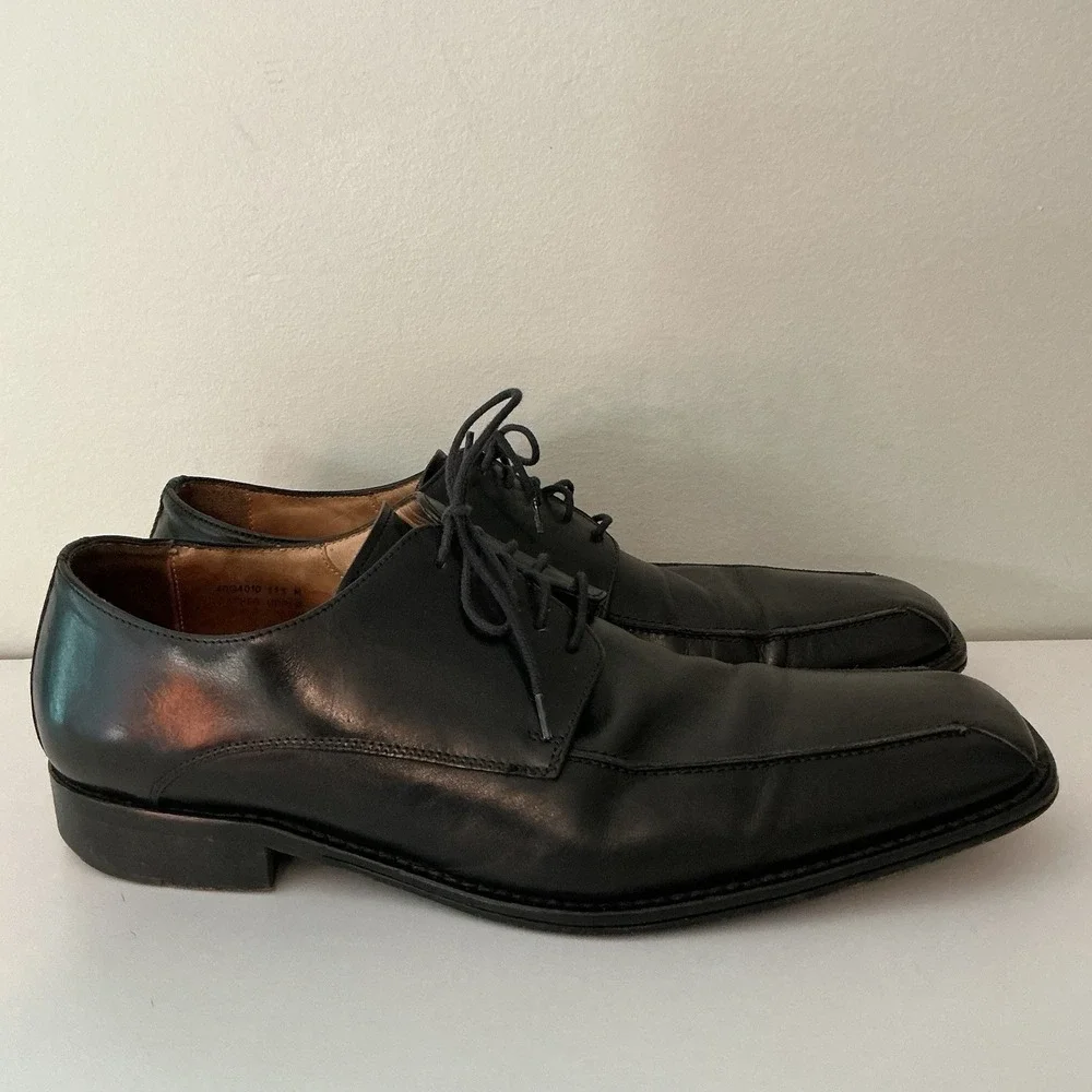 PRONTO UOMO Couture Italy Men's Shoe 11.5 Soft Black Leather  Square Toe Lace-Up - Picture 2 of 7